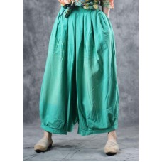 fashion women cotton green crop pants plus size elastic waist wide leg pants