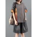 Denim shorts suit women summer loose gray plaid stitching two-piece suit