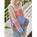 Contrast Color Stripe Print Backless Design Raw Hem Knitted Sweater