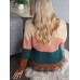 Contrast Color Stripe Print Backless Design Raw Hem Knitted Sweater