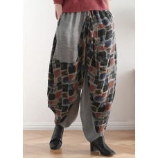 New stitching printed cotton and linen pants loose large size casual pants