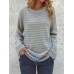 Women Casual Striped Crew Neck Long Sleeve Sweaters