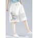 white embroidery blended loose pants casual elastic waist shorts