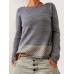 Women Casual Patch Crew Neck Long Sleeve Overhead Sweaters
