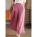 Casual Pink elastic waist Pockets Linen wide leg Pants Spring