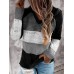 Women Autumn Stripe Print V  neck Hooded Daily Casual Knitted Sweater