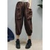 Loose Black elastic waist Pockets Linen Pants Spring