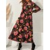 Cottagecore Flower Print Sash Lettuce  Edge Long Sleeve Maxi Dress