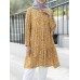 Women Bohemian Floral Print Ruffles Hem Long Sleeve Kaftan Tunic Loose Shirts