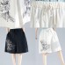 white embroidery blended loose pants casual elastic waist shorts