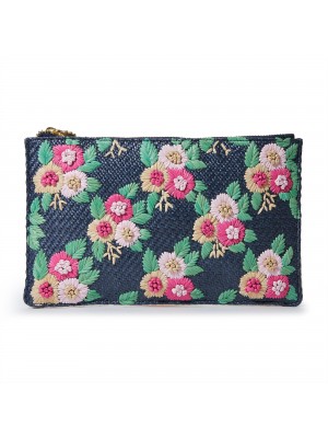 MIDNIGHT BOUQUET EMBROIDERY LARGE POUCH