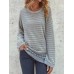 Women Casual Striped Crew Neck Long Sleeve Sweaters