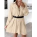 Pleated Solid Button Long Sleeve Lapel Casual Shirt Dress