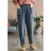 Style Blue elastic waist Pockets Cotton Denim harem Pants Spring
