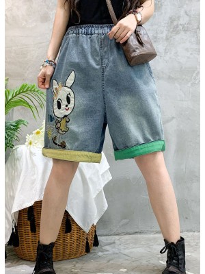 Modern Blue Embroideried denim Summer shorts