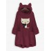 Cat Embroidery Hooded Pocket Irregular Hem Fleece Casual Sweatshirt