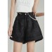 Plus Size Vintage Black Zip Up Jacquard Cotton shorts