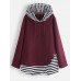 Jacquard Striped Patchwork Button Knit Hooded Sweatshirt