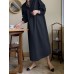 Solid Button Puff Long Sleeve Loose Casual Shirt Dress