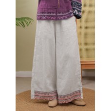 Boutique Linen colour elastic waist drawstring Embroideried Pockets Linen Pants Spring