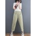 Plus Size Green Plaid elastic waist Plaid Linen Pants Spring
