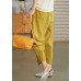 Plus Size Yellow elastic waist Pockets Pants Spring