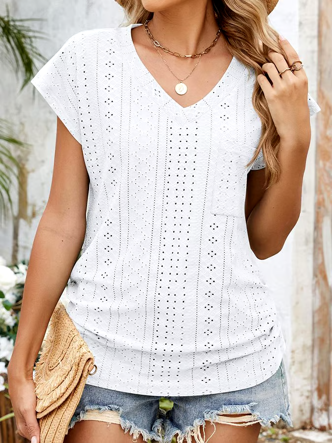 Women'S Casual Solid Color V-Neck Pocket Short Sleeve T-Shirt Women'S Casual Solid Color V-Neck Pocket Short Sleeve T-Shirt