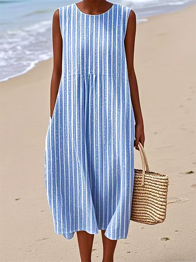 Women's Casual Striped Graphic Print Sleeveless Dress Women's Casual Striped Graphic Print Sleeveless Dress