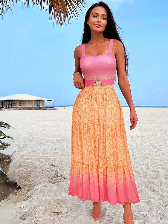 Gradation Print Skirt Swimsuit Set Gradation Print Skirt Swimsuit Set