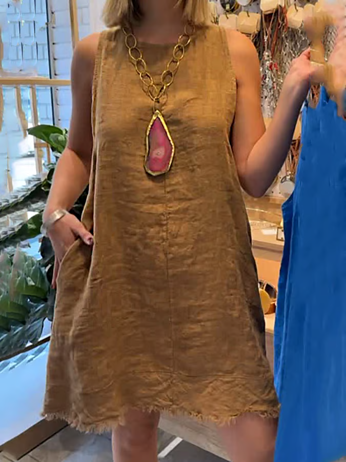 Women's Casual Solid Color Round Neck Sleeveless Splicing Dress Women's Casual Solid Color Round Neck Sleeveless Splicing Dress