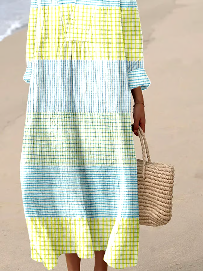 Women's Casual Plaid Loose Long Sleeve Dress Women's Casual Plaid Loose Long Sleeve Dress
