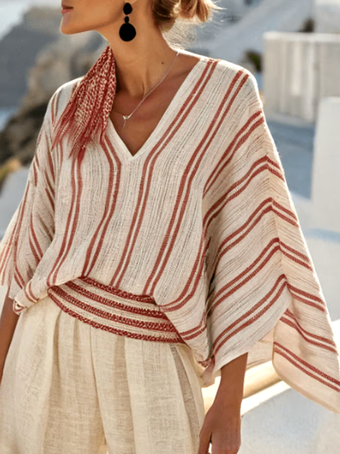 Women'S Loose Striped Holiday Shorts Set Women'S Loose Striped Holiday Shorts Set