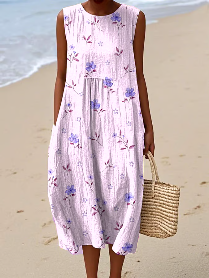 Women's Casual Floral Print Round Neck Sleeveless Dress Women's Casual Floral Print Round Neck Sleeveless Dress