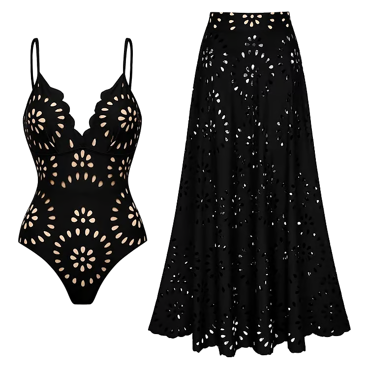 DBVACAY Laser Cutting Flower Hollow Flared Skirt Swimsuit Set DBVACAY Laser Cutting Flower Hollow Flared Skirt Swimsuit Set