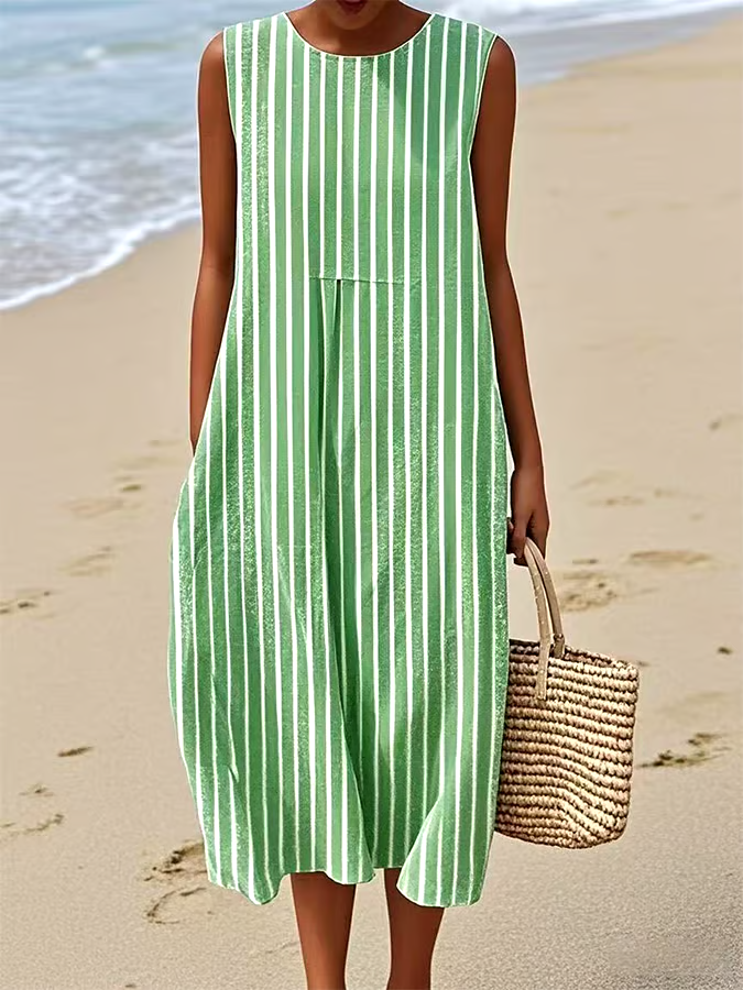 Women's Casual Striped Graphic Print Sleeveless Dress Women's Casual Striped Graphic Print Sleeveless Dress