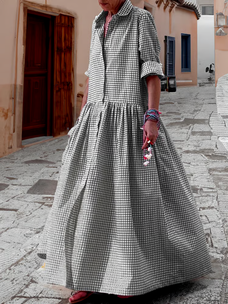 Women's Long Sleeve Shirt Patchwork Cotton Dress Women's Long Sleeve Shirt Patchwork Cotton Dress
