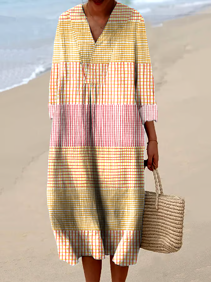 Women's Casual Plaid Loose Long Sleeve Dress Women's Casual Plaid Loose Long Sleeve Dress