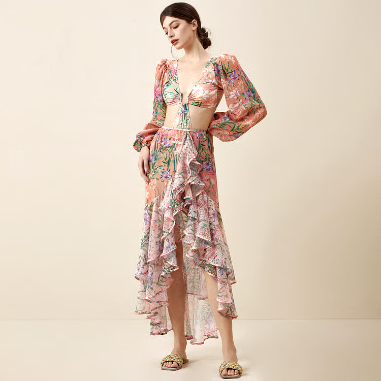DBVACAY V Neck Cutout Floral Print Fishtail Skirt Swimsuit Set DBVACAY V Neck Cutout Floral Print Fishtail Skirt Swimsuit Set
