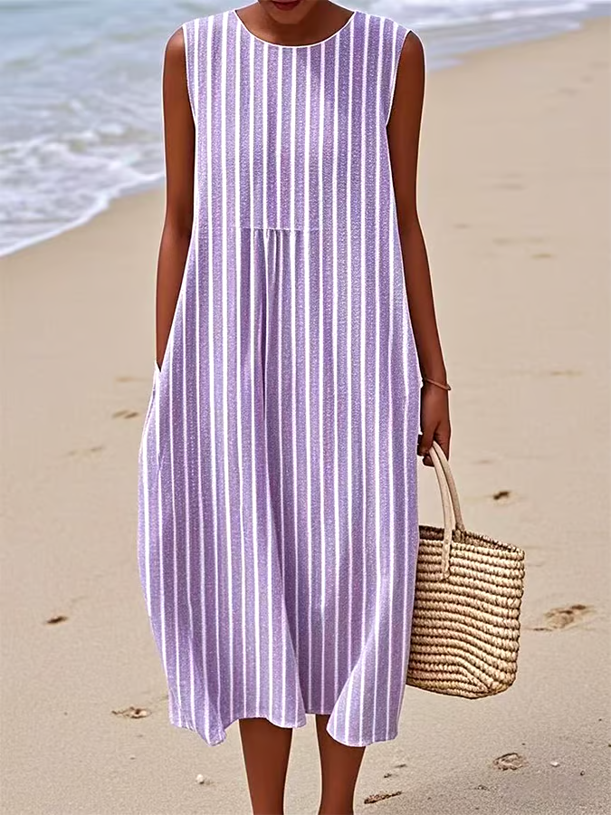 Women's Casual Striped Graphic Print Sleeveless Dress Women's Casual Striped Graphic Print Sleeveless Dress