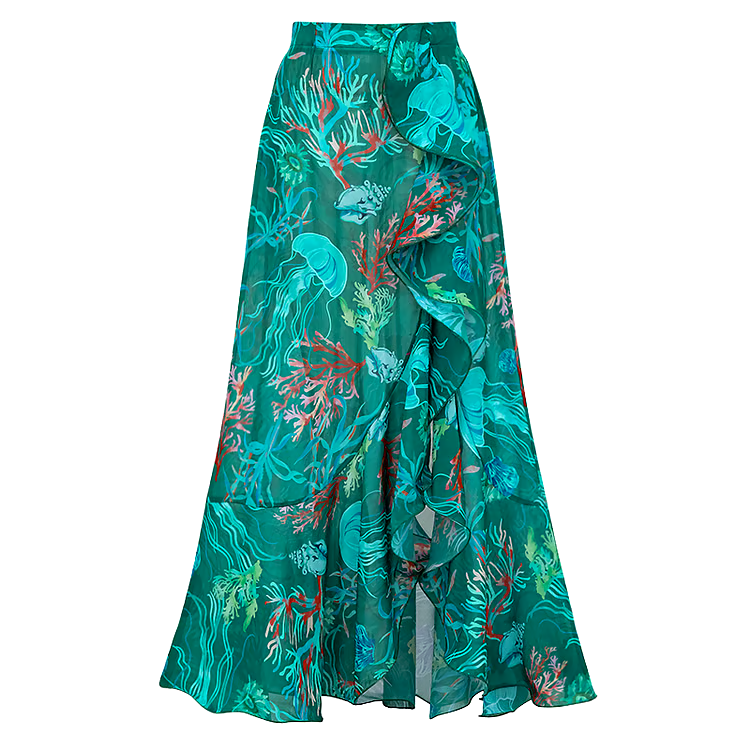 Removable Shoulder Strap Off Shoulder Marine Organism One Piece Swimsuit Set