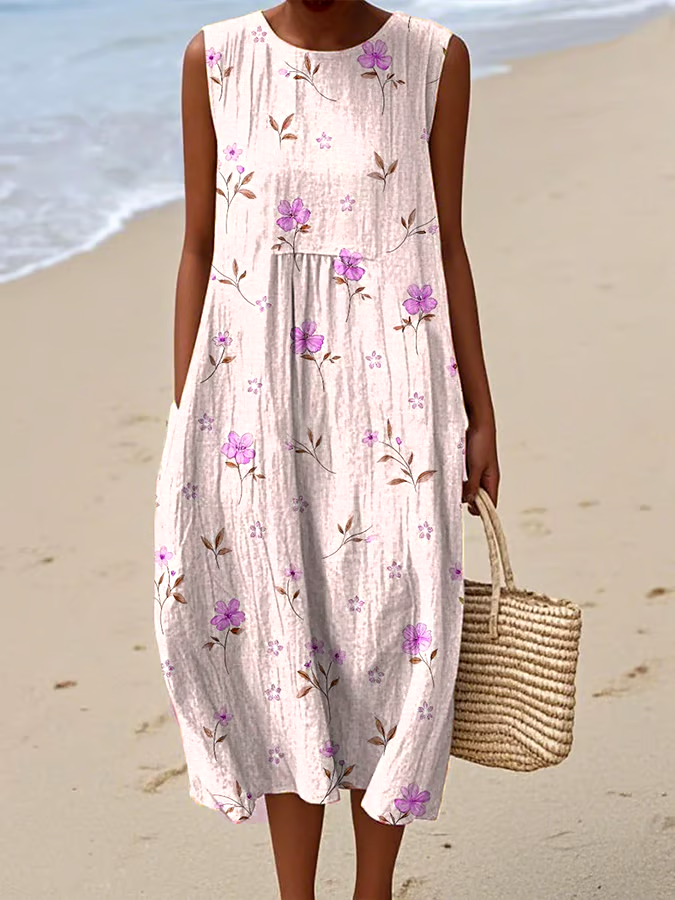 Women's Casual Floral Print Round Neck Sleeveless Dress Women's Casual Floral Print Round Neck Sleeveless Dress