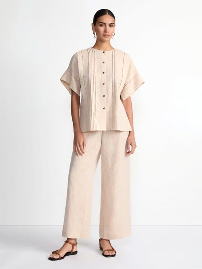 Women's Cotton&Linen Casual Striped Hollow Shirt Suit Women's Cotton&Linen Casual Striped Hollow Shirt Suit