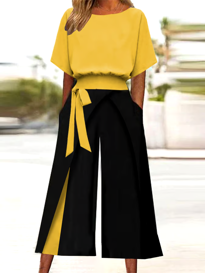 Women'S Casual Round-Neck Contrast Color Two-Piece Set Women'S Casual Round-Neck Contrast Color Two-Piece Set