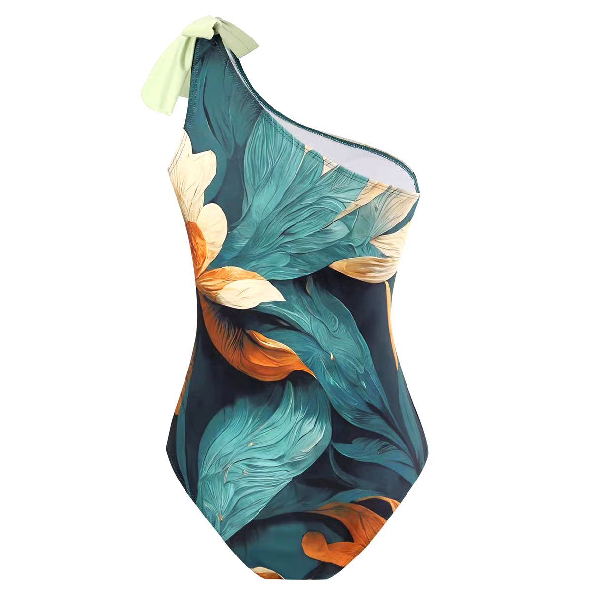 One Shoulder Chiffon Swimsuit Set