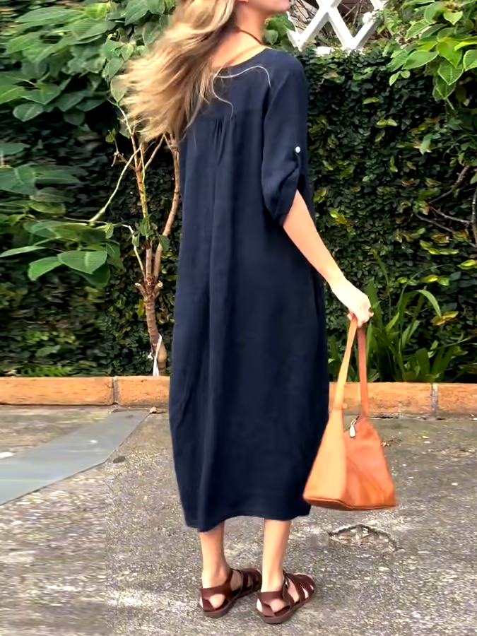 Women's Casual Loose Button Decoration Slant Pocket Cotton and Linen Dress Women's Casual Loose Button Decoration Slant Pocket Cotton and Linen Dress