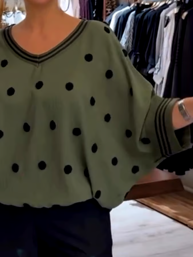 Women's Casual V-Neck Bat Sleeve Polka Dot Loose Top Women's Casual V-Neck Bat Sleeve Polka Dot Loose Top