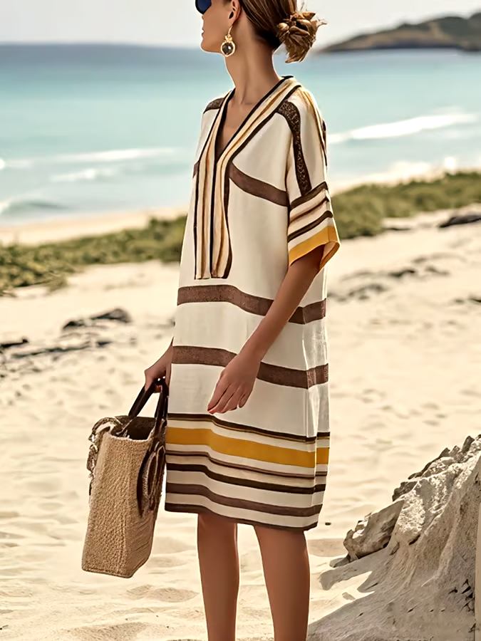 Women'S Contrast Striped Dress Women'S Contrast Striped Dress
