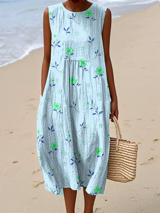 Women's Casual Floral Print Round Neck Sleeveless Dress Women's Casual Floral Print Round Neck Sleeveless Dress