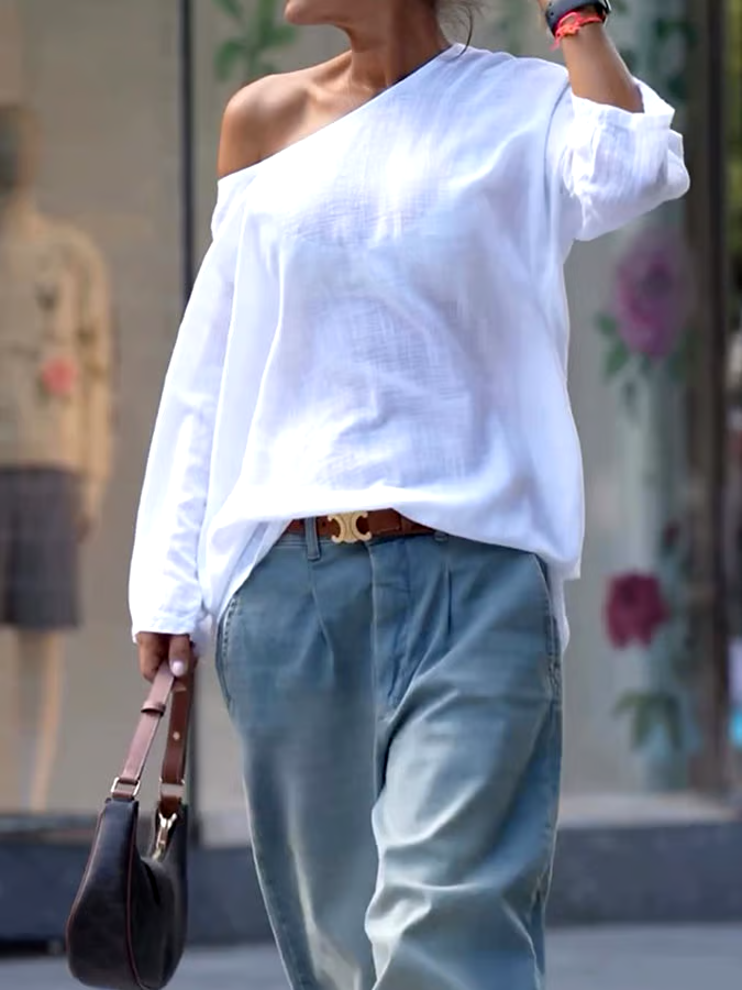 Women'S Casual Solid Color Off-Shoulder Loose Top Women'S Casual Solid Color Off-Shoulder Loose Top