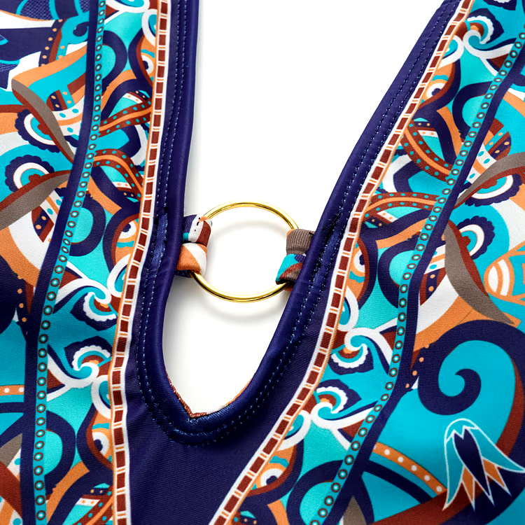 V Neck Print Mini Skirt Swimsuit Set